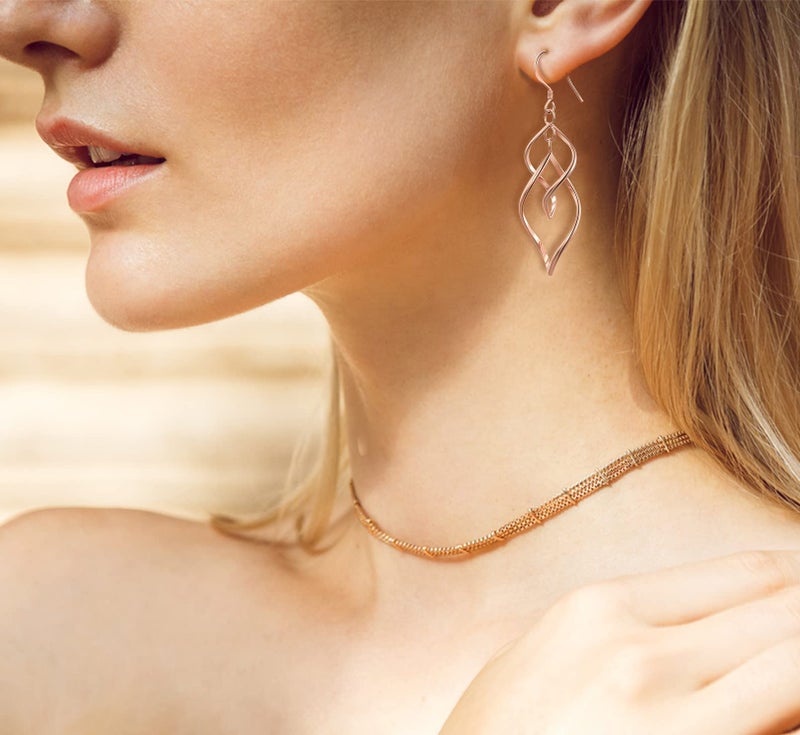 Bassion Sterling Silver Dangle Earrings for Women, 14k Gold Plated Double Linear Drop Statement Earrings Anniversary Birthday Gifts for Women(Rose Glod) - Image 5